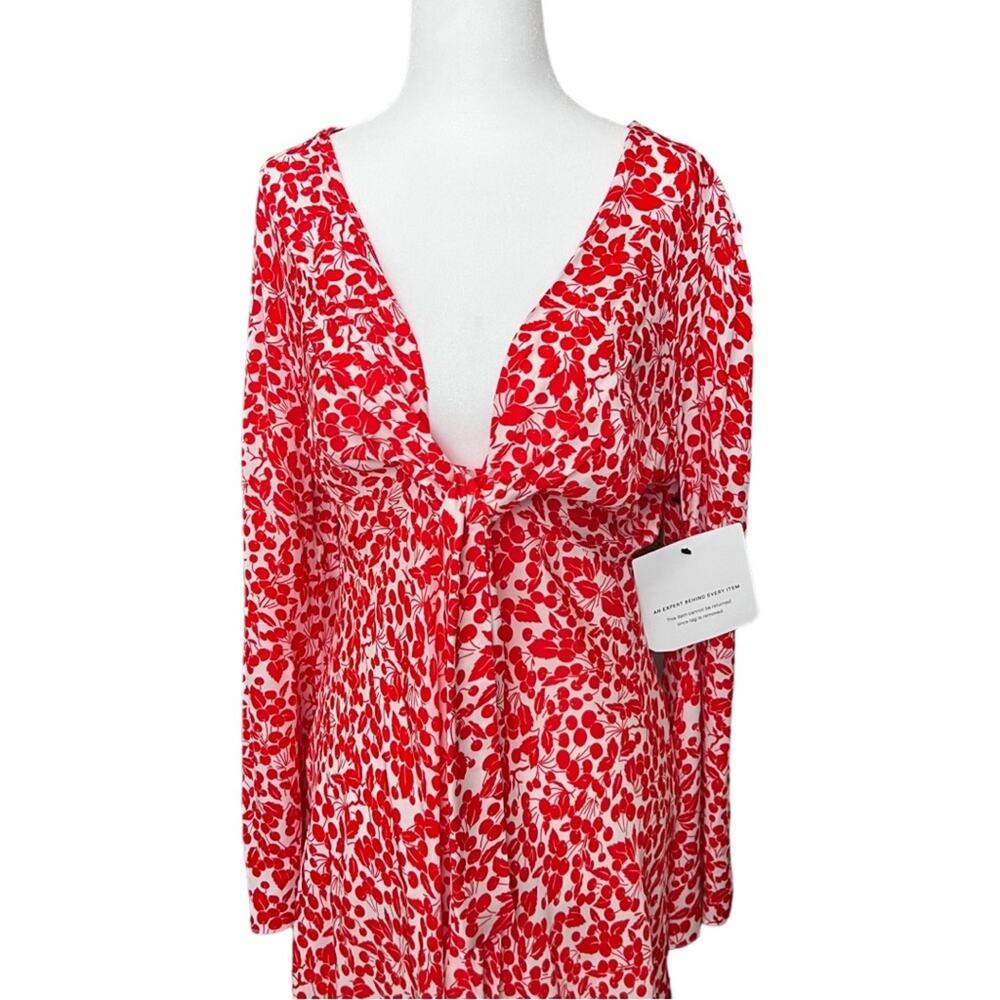 Diane von Furstenberg tie front Mini Cherry Print Dress Size S - Picture 4 of 10
